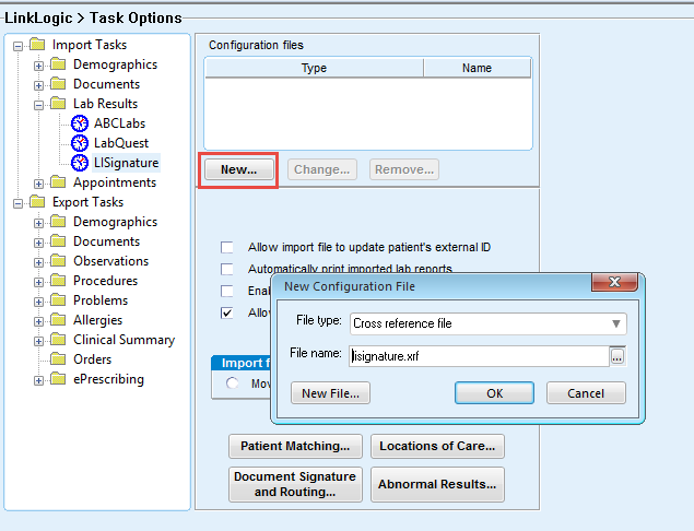 Screenshot of Lab Results Cross Reference File